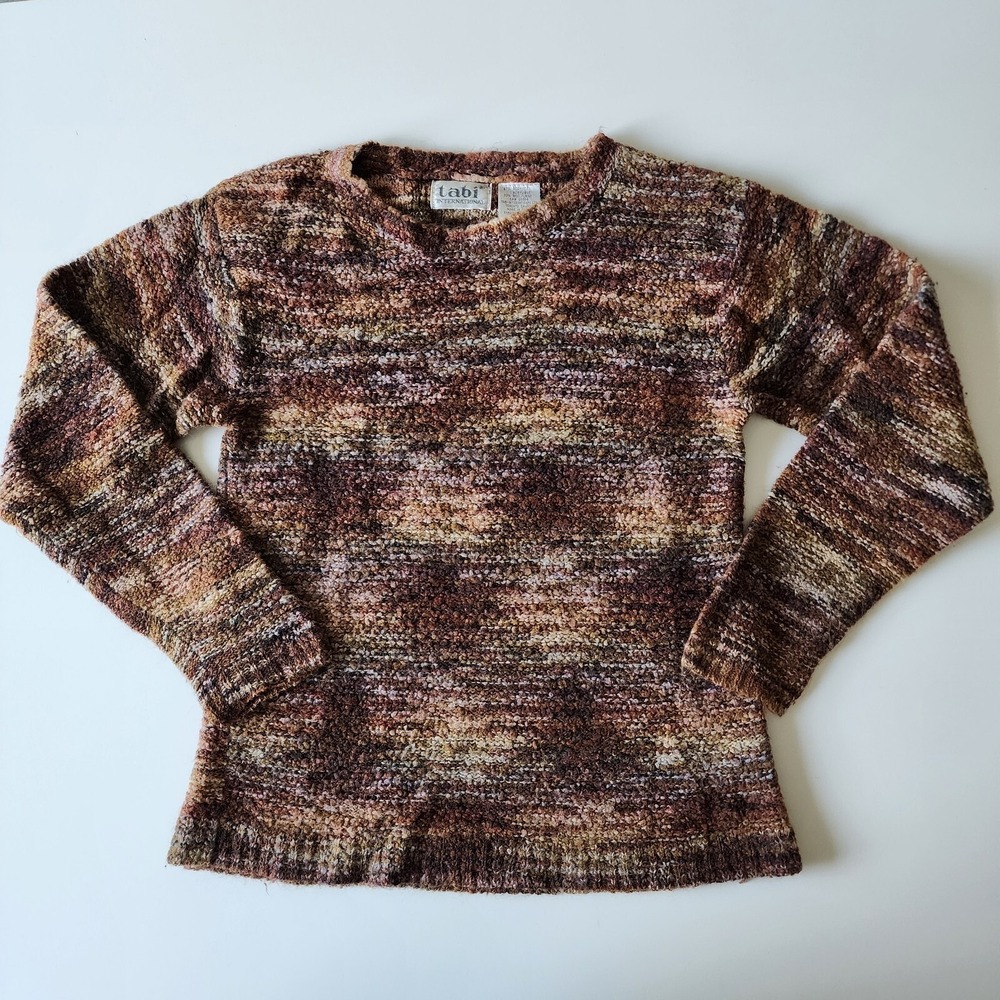 TABI Wool Blend Sweater‎ Womens Small Marl Tortoise Chocolate Brown Granniecore